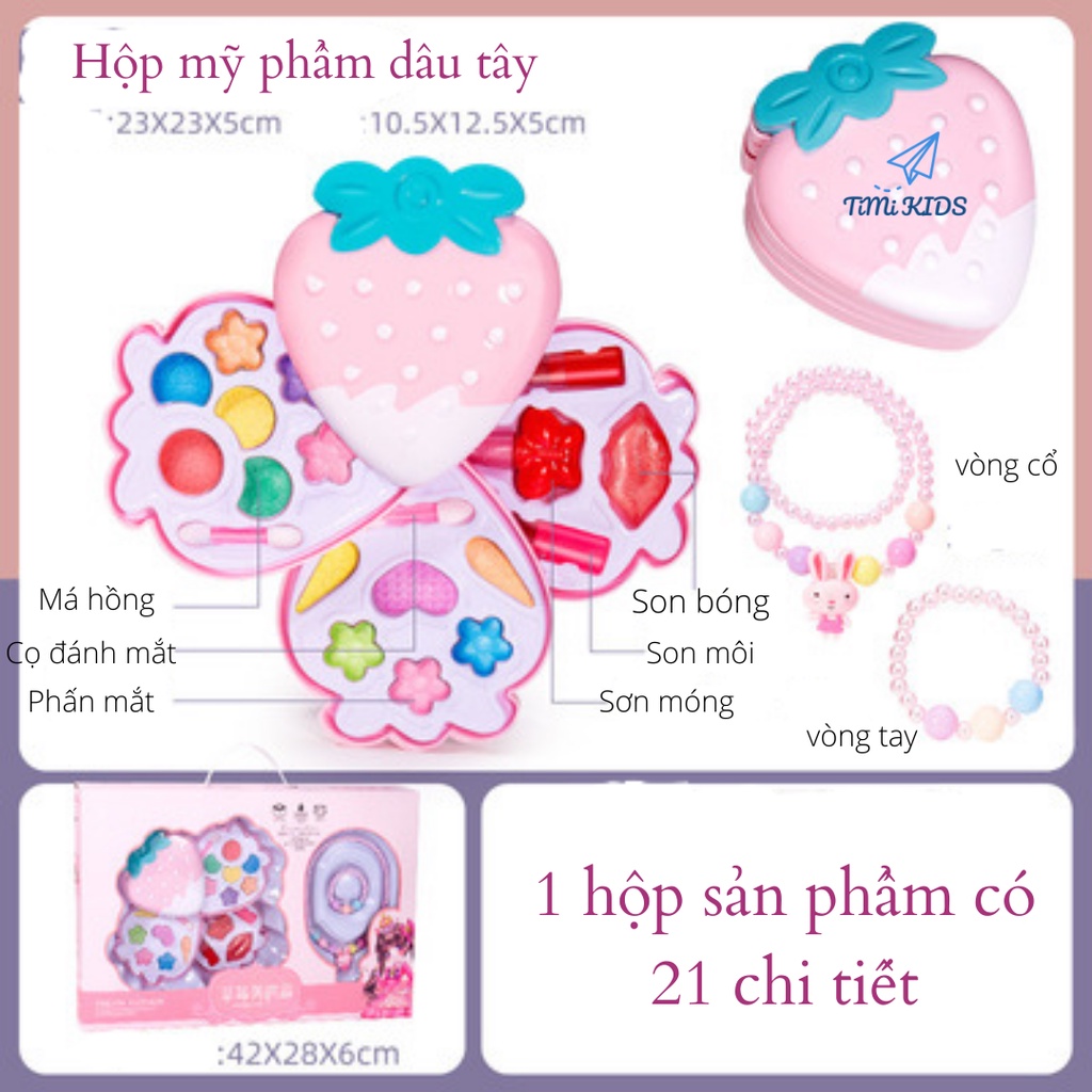 Vali Trang Điểm Cho Bé Gái, Đồ Chơi Trang Điểm Thật Cho Bé Chất Liệu Tự Nhiên Dễ Dang Lau Sạch Bằng Nước