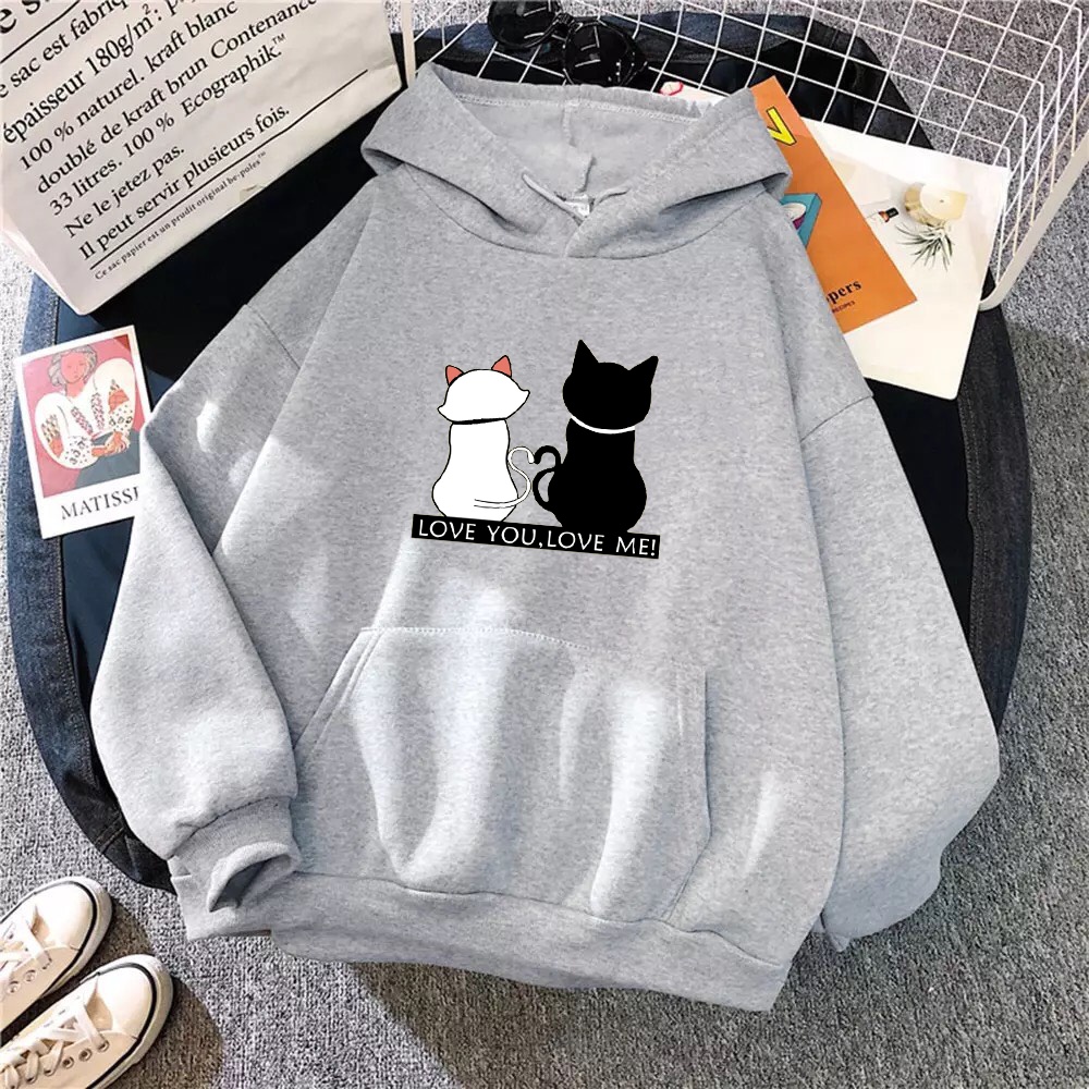 ÁO HOODIE NAM NỮ IN MÈO LOVE YOU LOVE ME (NHIỀU MÀU)