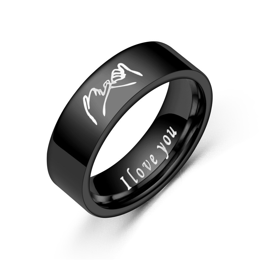 Nhẫn Cặp In Chữ I Love You Màu Đen / Bạc Lãng Mạn