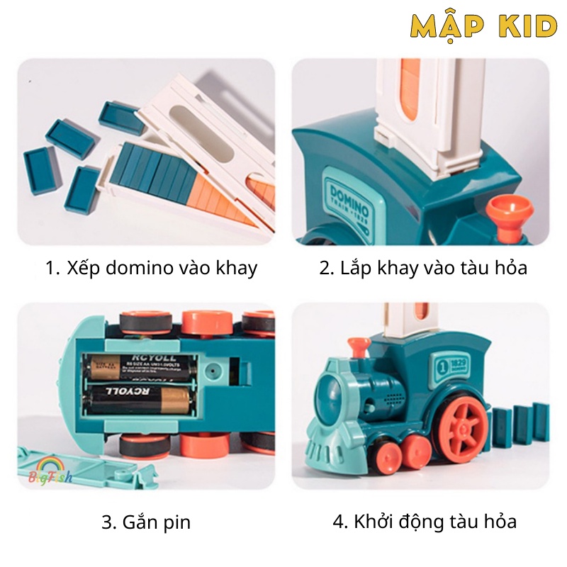 Đồ chơi tàu hỏa - Xe lửa xếp DOMINO tự động, phát nhạc thông minh cho bé yêu