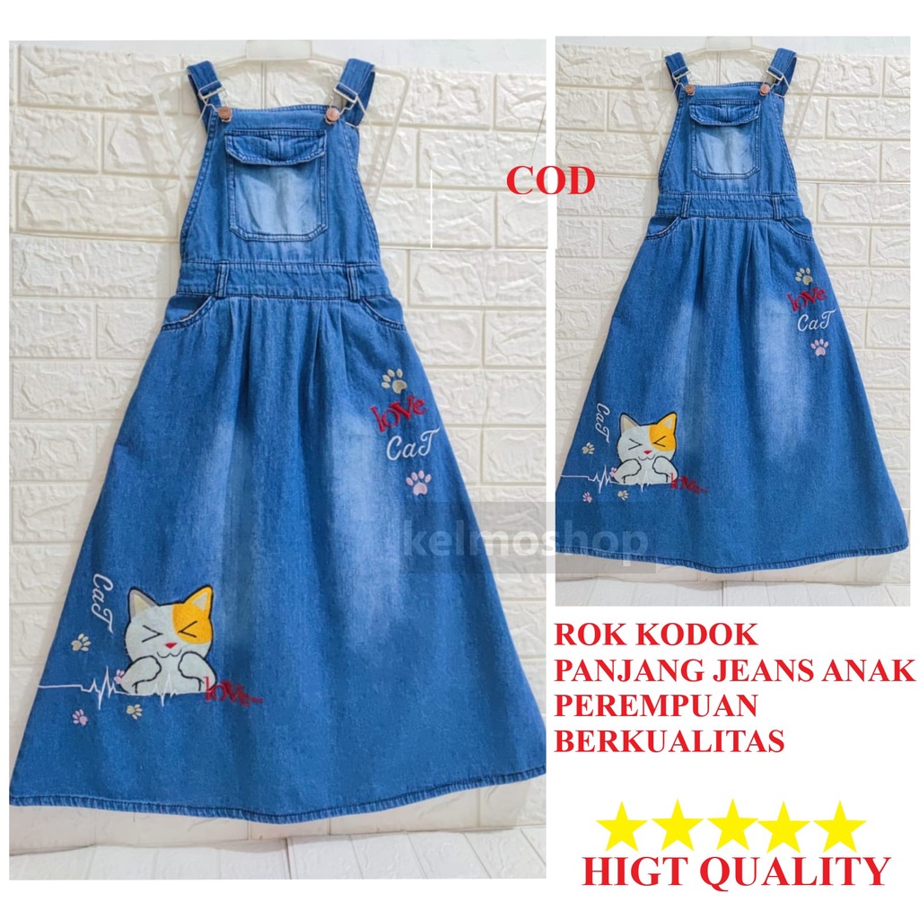 Bộ Áo + Quần Yếm Jean Dài Hình Ếch Dễ Thương Cho Bé Gái 4-13 Tuổi