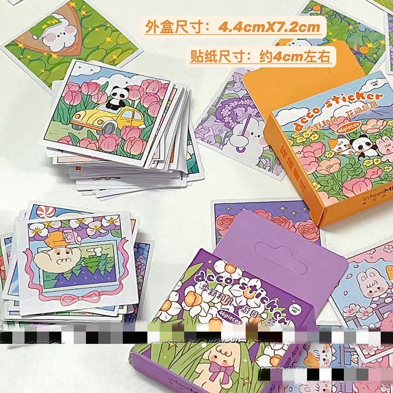 Set 46 Miếng Dán Hình Thỏ Và Hoa Dễ Thương Trang Trí Hộp Đựng Vật Liệu