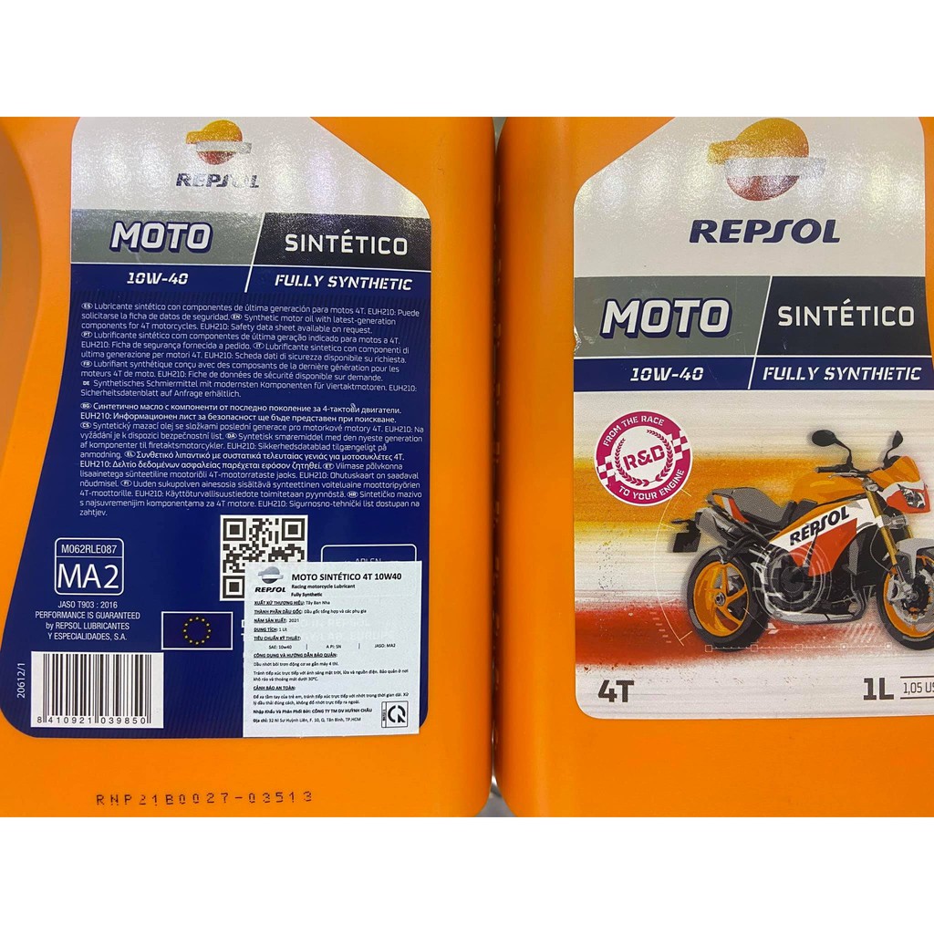 [GIÁ HỦY DIỆT] NHỚT REPSOL MOTO SINTETICO 4T 10W40 FULLY SYNTHETIC