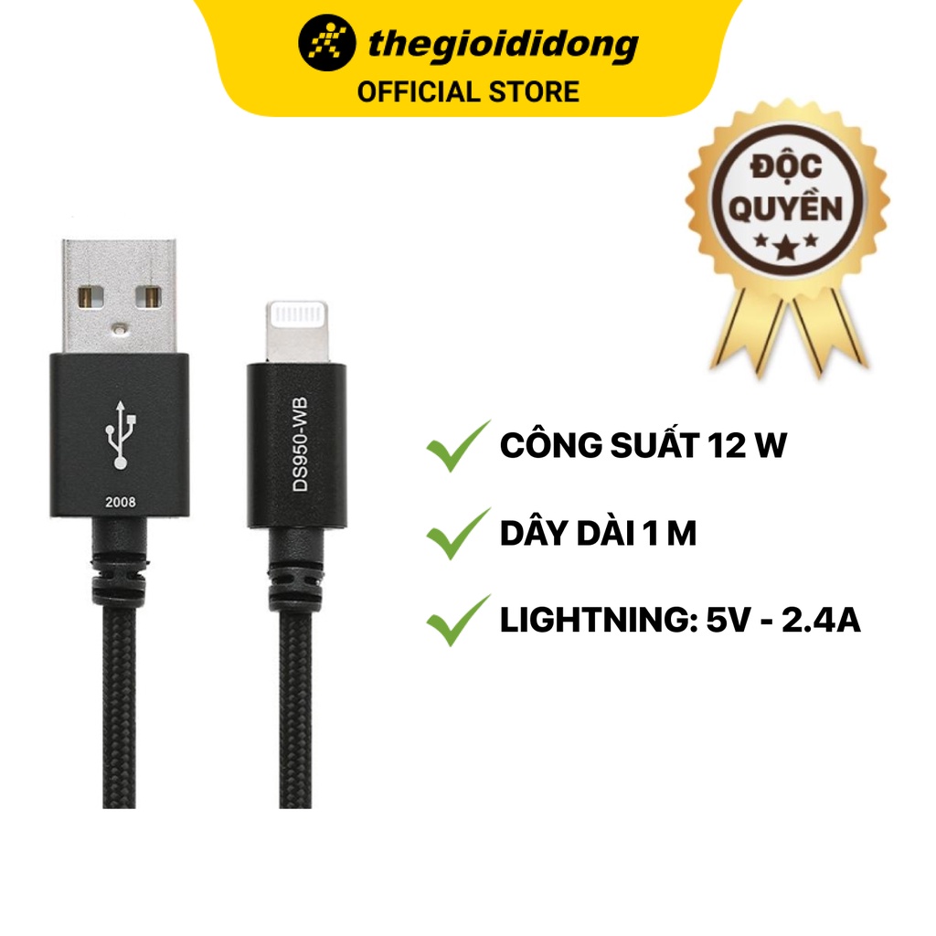 Cáp Lightning MFI 1m Mbest DS950-WB Đen
