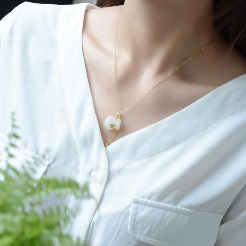 Vòng cổ Bạc 925 Mặt Hình Túi Tiền Đính Đá Ngọc Bích Thời Trang Dành Cho Nữ