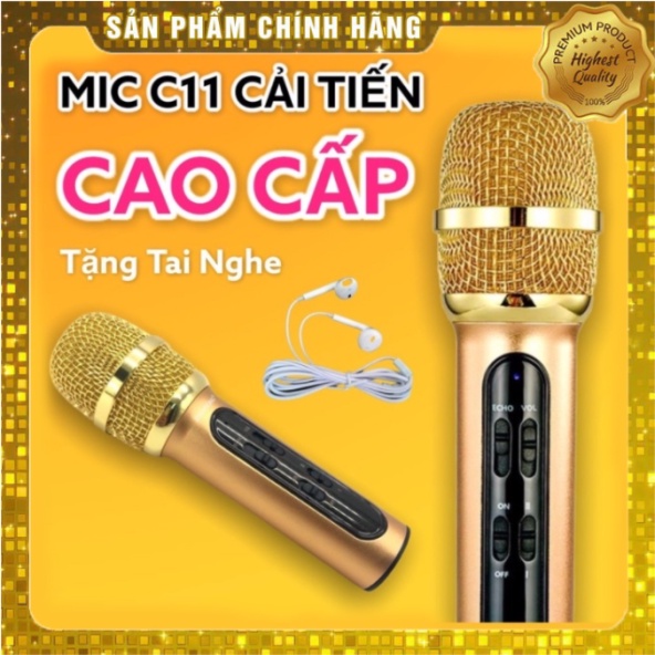 Micro karaoke livetream c11 bản nâng cấp 2 dây dài 3m tặng  tai nghe iPhone