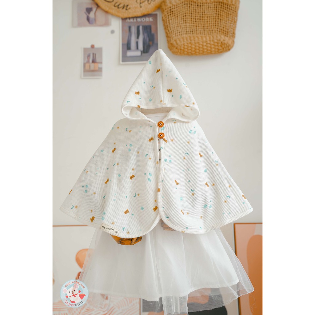 (Ảnh Thật) Áo Choàng Cho Bé Mẫu Gấu Mặt Trăng Xanh Nền Cotton Thông Hơi