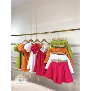 SET áo trễ vai + quần short ống rộng trending nữ