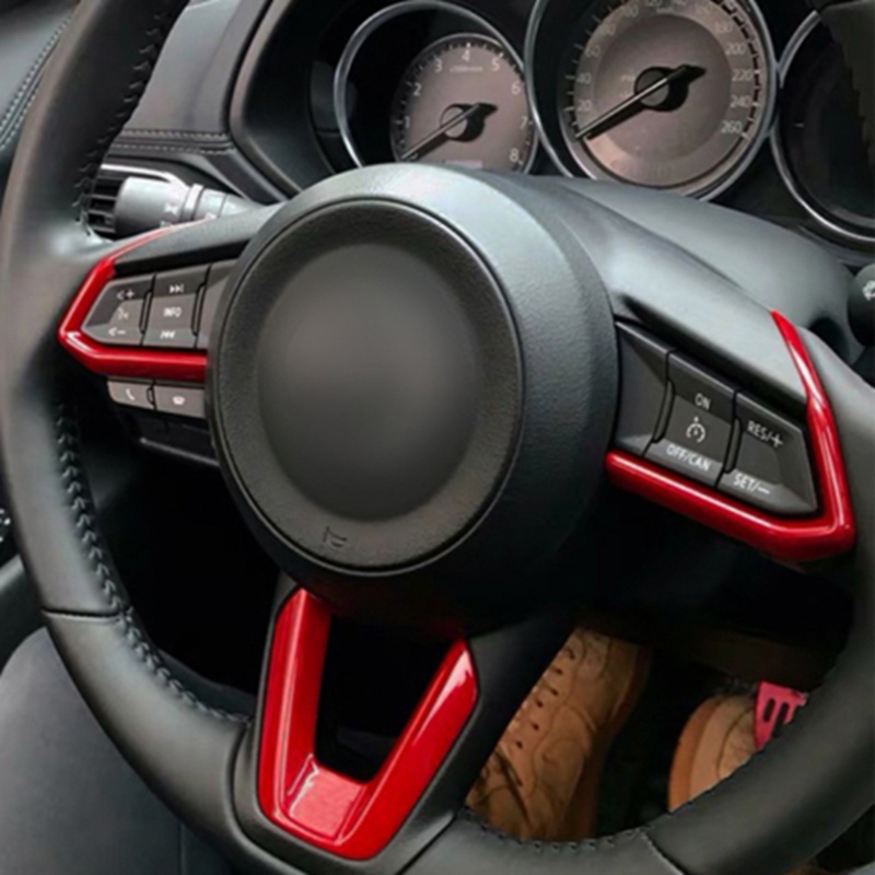 Bộ 3 Khung Viền Nút Điều Khiển Vô Lăng Bằng ABS Màu Đỏ Cho Mazda 3 Mazda 6 CX-4 CX-5 CX-9 2016-2019