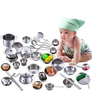 Set 16 dụng cụ nấu ăn đồ chơi bằng inox cho bé