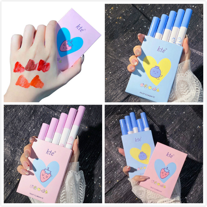 Cod Qipin Korean Cosmetic KTE Fruit Elimination Matte Anti Air Lip Glaze Gloss Set with 5 Colors | BigBuy360 - bigbuy360.vn