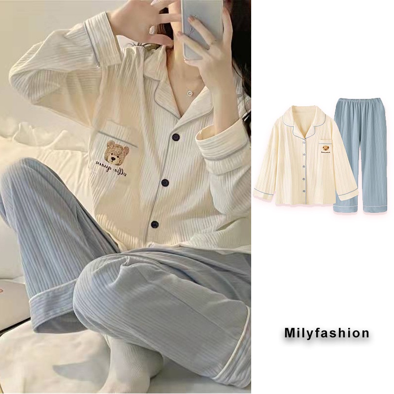 Bộ đồ ngủ dài tay họa tiết hoạt hình xinh xắn theo phong cách hàn quốc | BigBuy360 - bigbuy360.vn