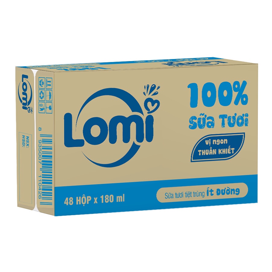 Sữa Tươi Tiệt Trùng LOMI Ít đường 180ml (Lốc 4 hộp)