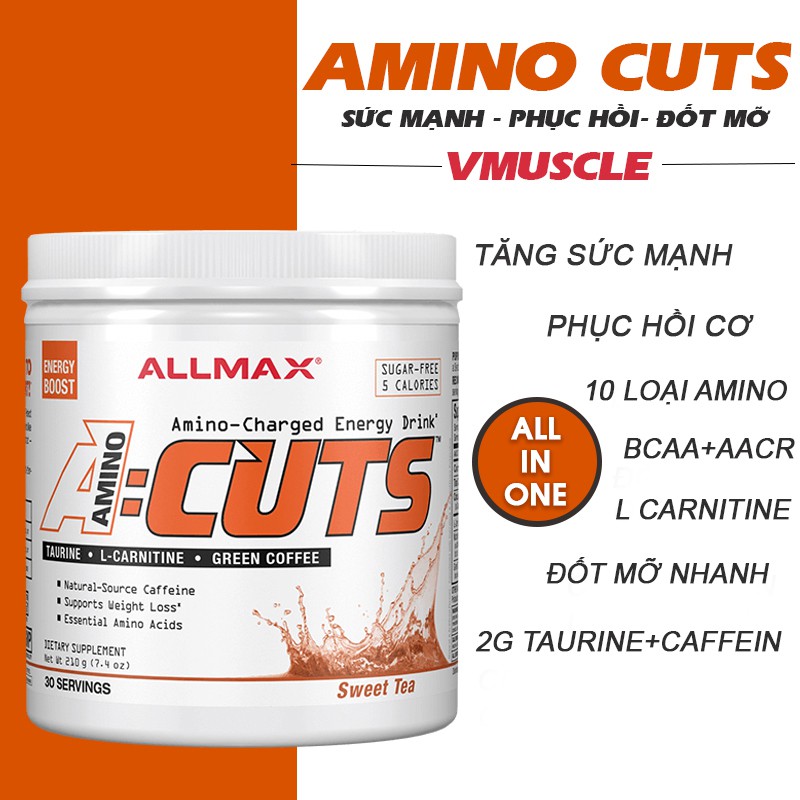 Allmax Amino Cuts bổ sung 10 loại Amino + BCAA hỗ trợ phục hồi cơ bắp và đốt mỡ