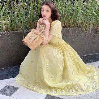 Đầm midi  Tay Ngắn Cổ Vuông Hoạ Tiết Hoa Nữ Tính