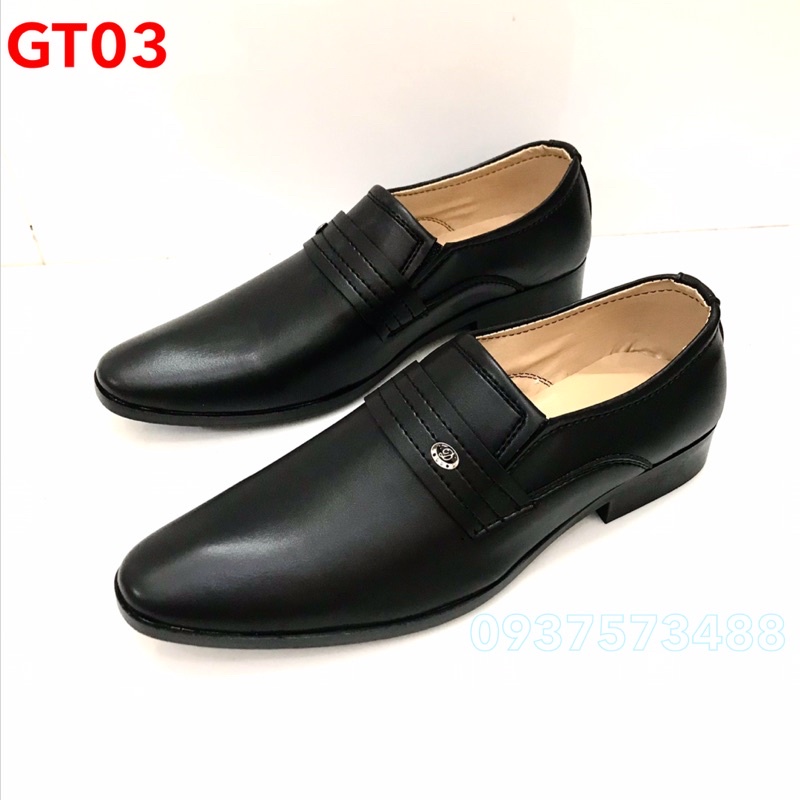 Giày công sở nam phom đẹp, da mềm, mã GT03, màu đen sang trọng lịch lãm
