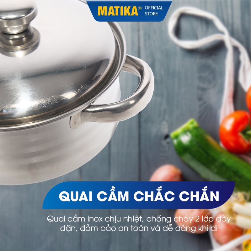 Bộ Nồi Inox 1 Đáy MATIKA MTK-C1 16, 18, 24 cm