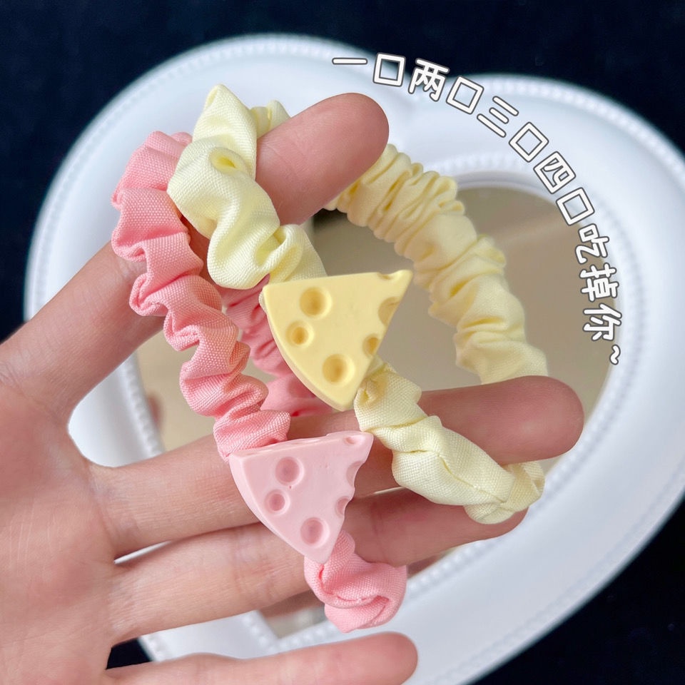 Dây Buộc Tóc Co Giãn Tốt Màu Vàng Họa Tiết Phô Mai Dễ Thương Cho Bé