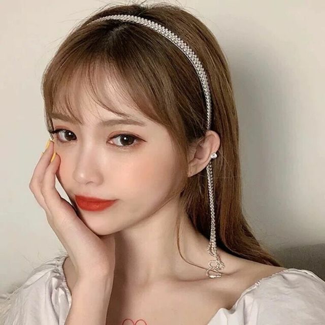 ✨ Bờm tóc Địch Lệ Nhiệt Ba đính đá pha lê tua rua lấp lánh sang trọng | bling bling headband