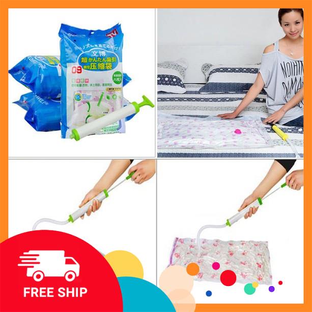 Bộ 8 Túi Hút Chân Không Đựng Quần Áo, Chăn Màn Kèm Bơm