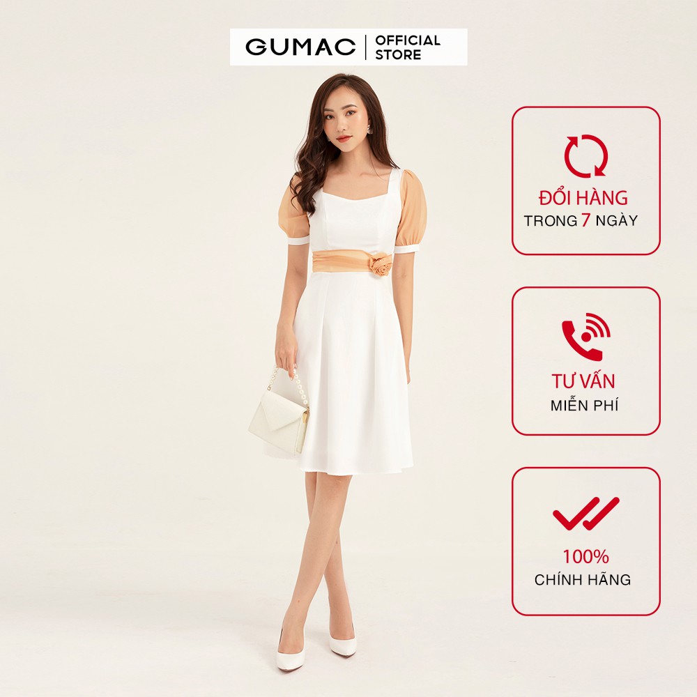 Đầm nữ ôm eo GUMAC tay ngắn phối màu, đủ size màu trắng DB159