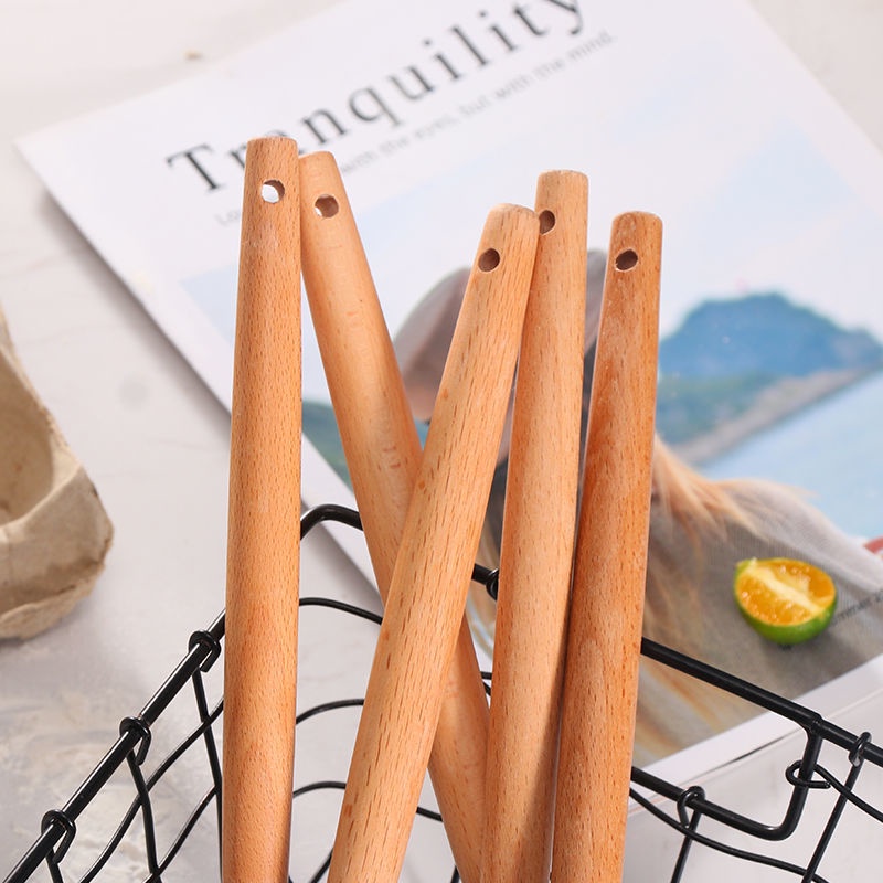 Bộ Dụng Cụ Nấu Ăn Bằng Silicone Không Dính Với Tay Cầm Gỗ