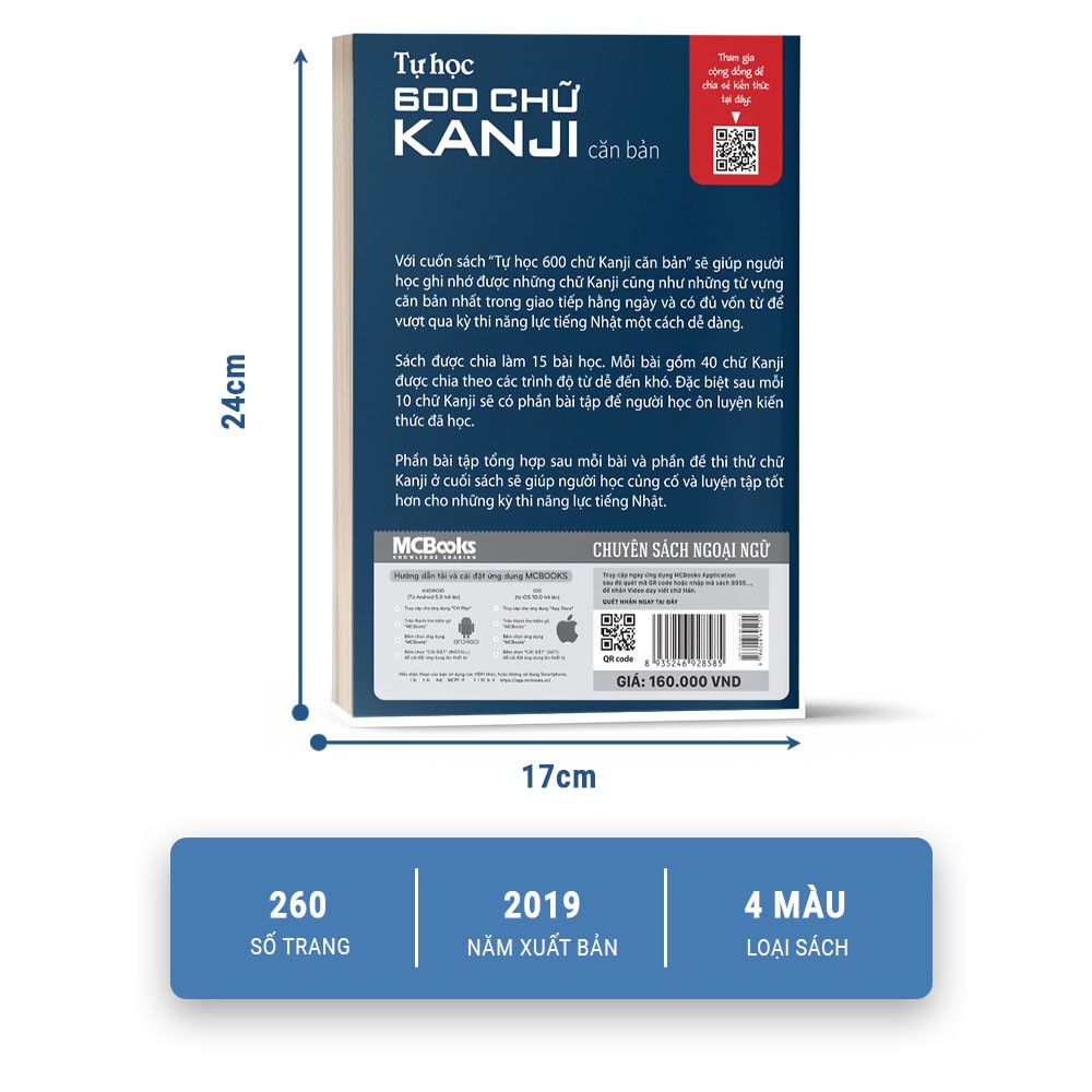 Sách Tự học 600 Chữ Kanji Căn Bản Bản Mới Cho Người Mới Bắt Đầu MCBooks