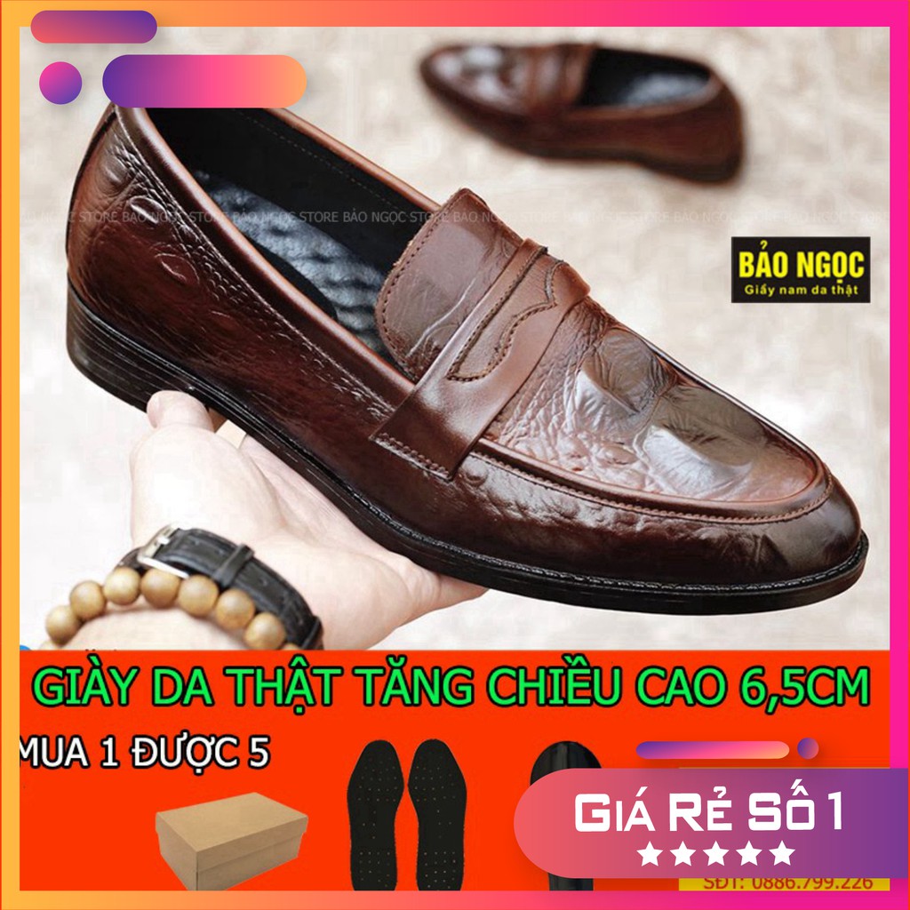 Giày tăng chiều cao nam Shop Đồ Da ✅ Da bò tấm loại 1 cao cấp 🎁 Dập vân cá sấu thời trang ✅ Mã TC16 (Nâu Sang)