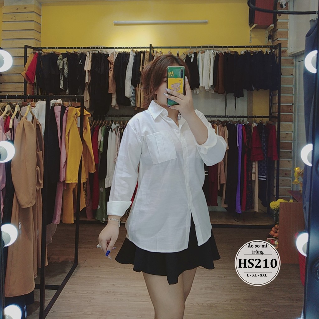 Áo sơ mi nữ bigsize 55-90kg HS210- Áo kiểu chuẩn sơ mi trắng tay dài bigsize - Cho người béo mập - màu trắng - L XL XXL | BigBuy360 - bigbuy360.vn