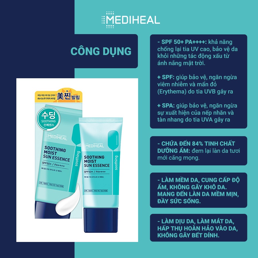 [Nhập mã COSMH22 giảm 8%] Kem Chống Nắng Mịn Da Mediheal Soothing Moist Sun Essence SPF50+/ PA++++ 45ml