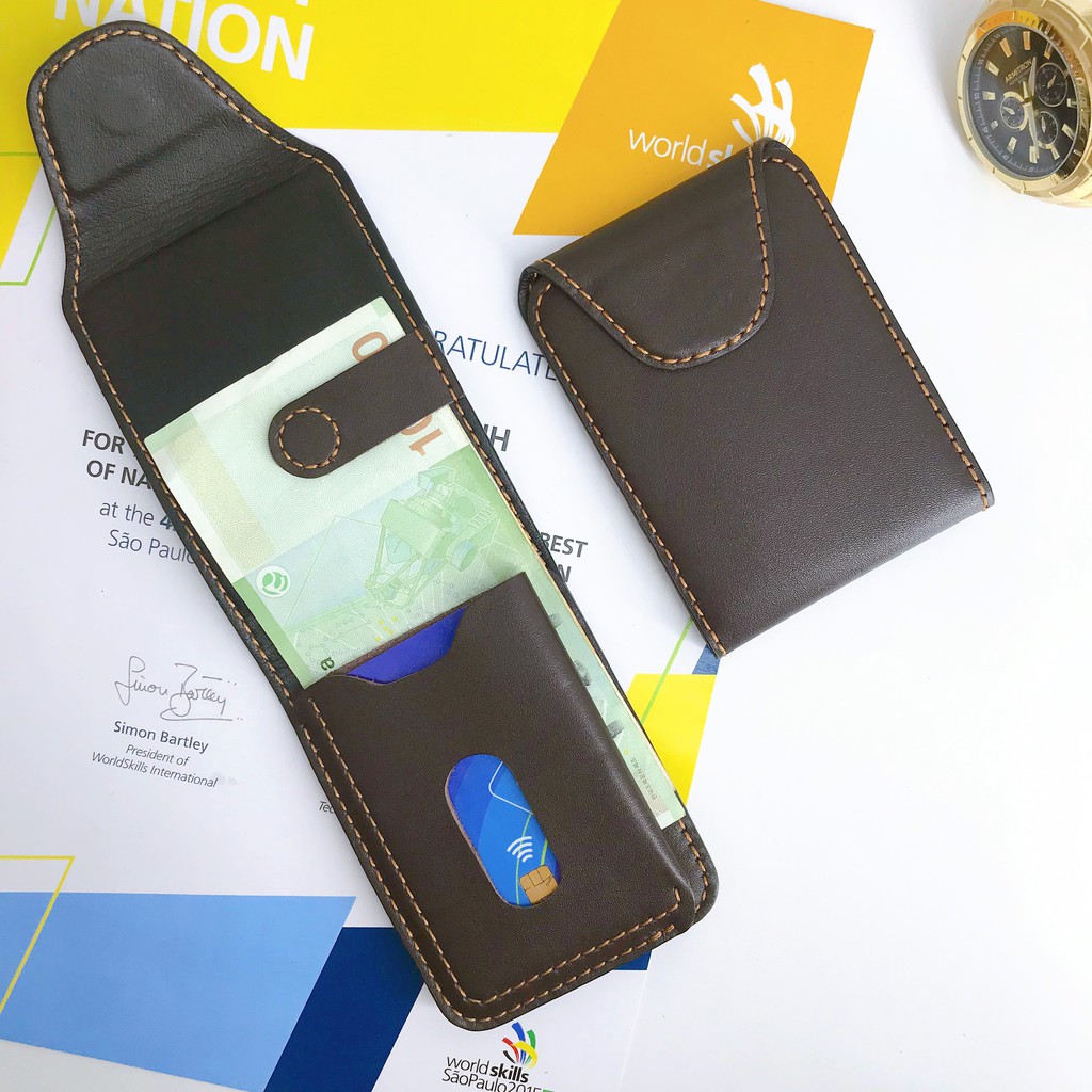 Ví bóp da bò mini handmade nhỏ gọn thời trang nam nữ Heki VS1924 Sen