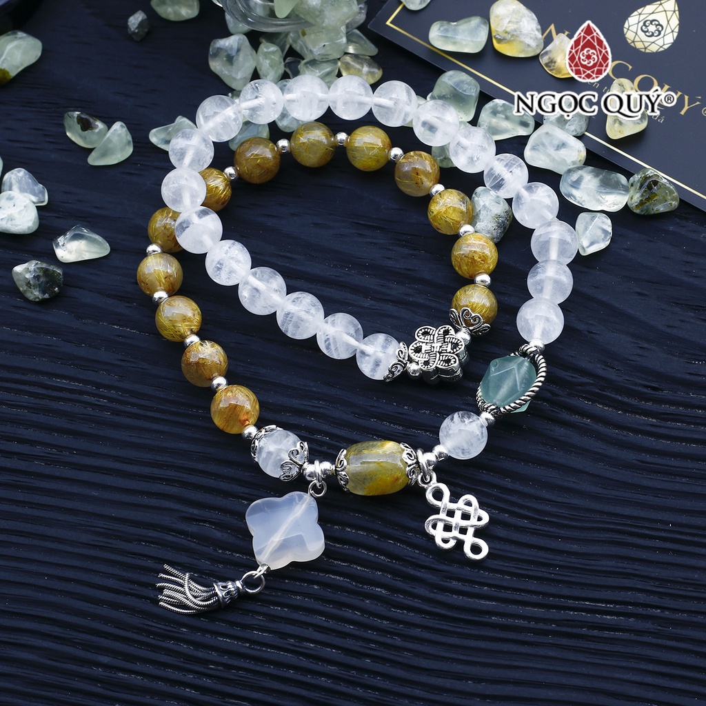 Vòng 2 line TA tóc vàng phối ưu linh trắng charm bạc - Ngọc Quý