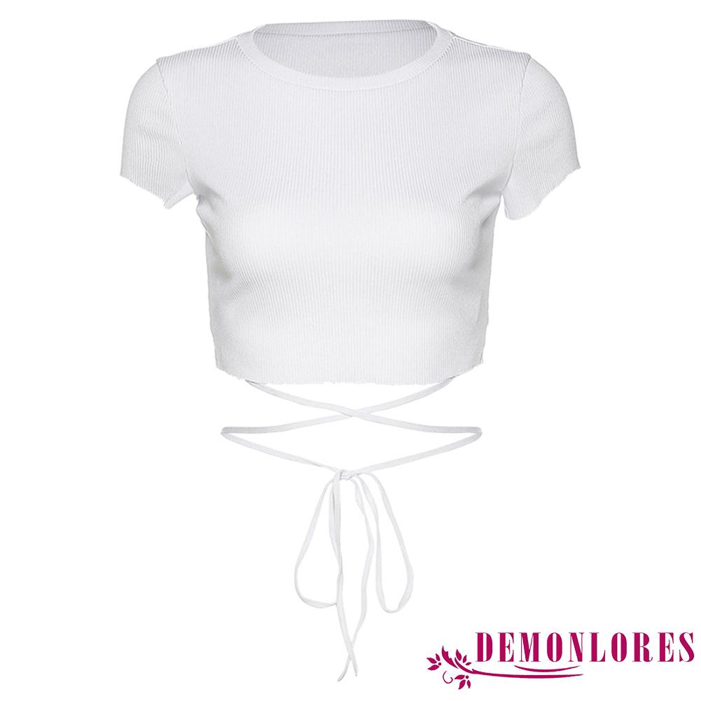 Áo croptop thun tay ngắn dây chéo thời trang dành cho nữ