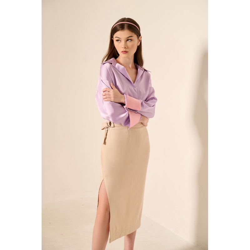 Graphé - QUINCY lilac shirt / Áo sơ mi lụa thiết kế tay dài oversized màu tím