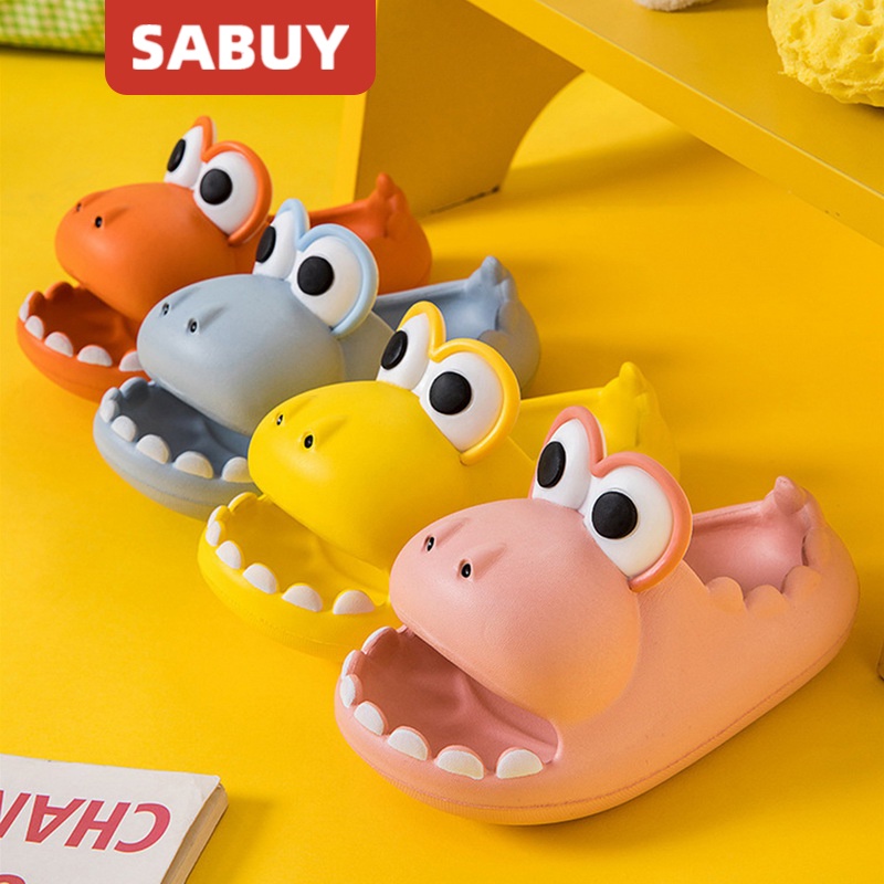 Dép EVA Đế Dày Chống Trượt Họa Tiết Khủng Long Hoạt Hình Màu Trơn Thời Trang Mùa Hè 2022 Cho Bé