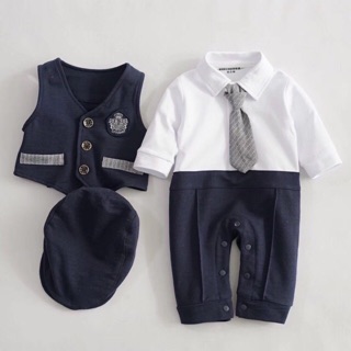 Set 3ct body công tử kèm mũ sz 0-18m