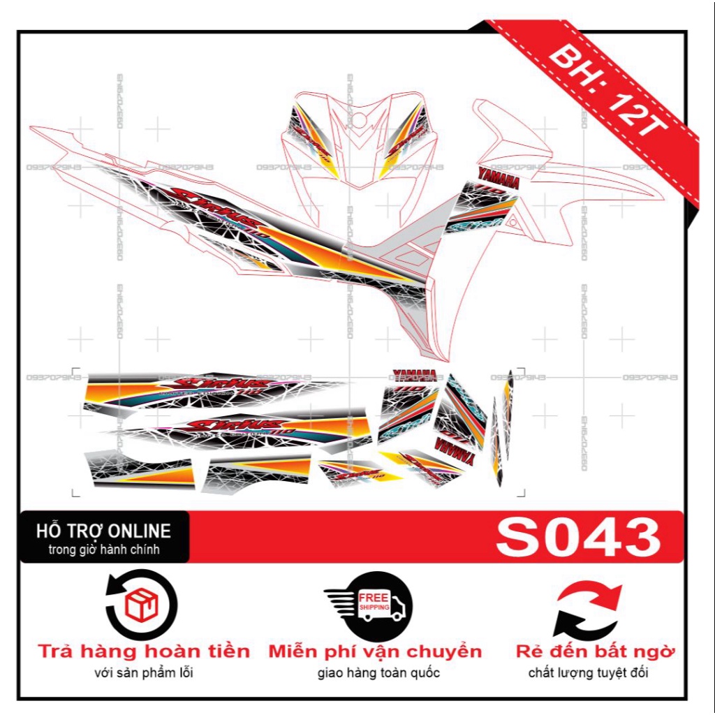 TEM RỜI SIRIUS DÁN XE TRẮNG S043 -- SHIN DECAL 2