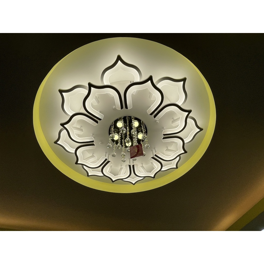 Đèn Ốp Trần Phòng Khách Hoa Sen THỦ ĐÔ LIGHTING 16 Cánh 3 Chế Độ Ánh Sáng Thiết Kế Viên Thả Pha Lê Cao Cấp 2042