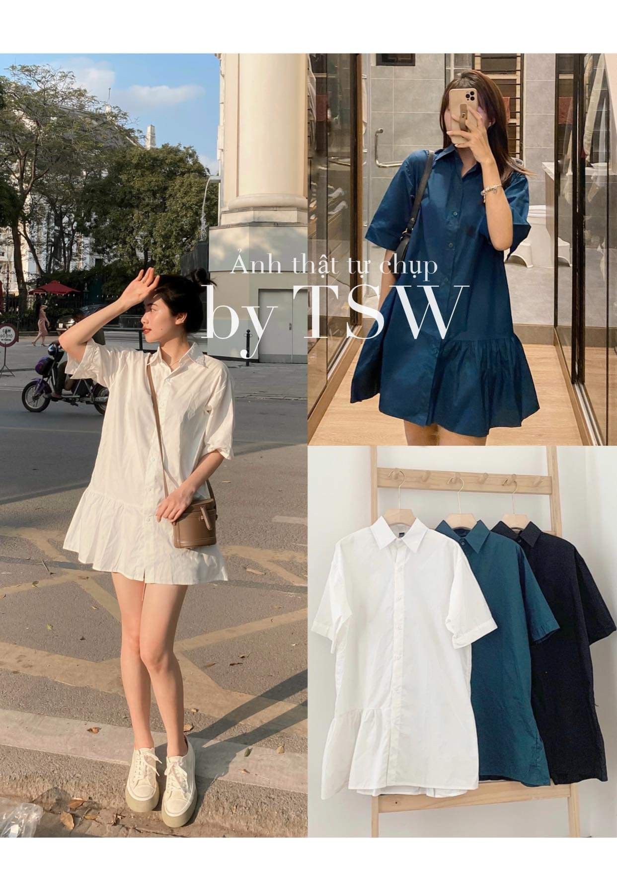 [Mã SKAMA06 giảm 8% tối đa 50K đơn 250K] Váy sơ mi đuôi cá nhún lệch ( Ảnh thật )