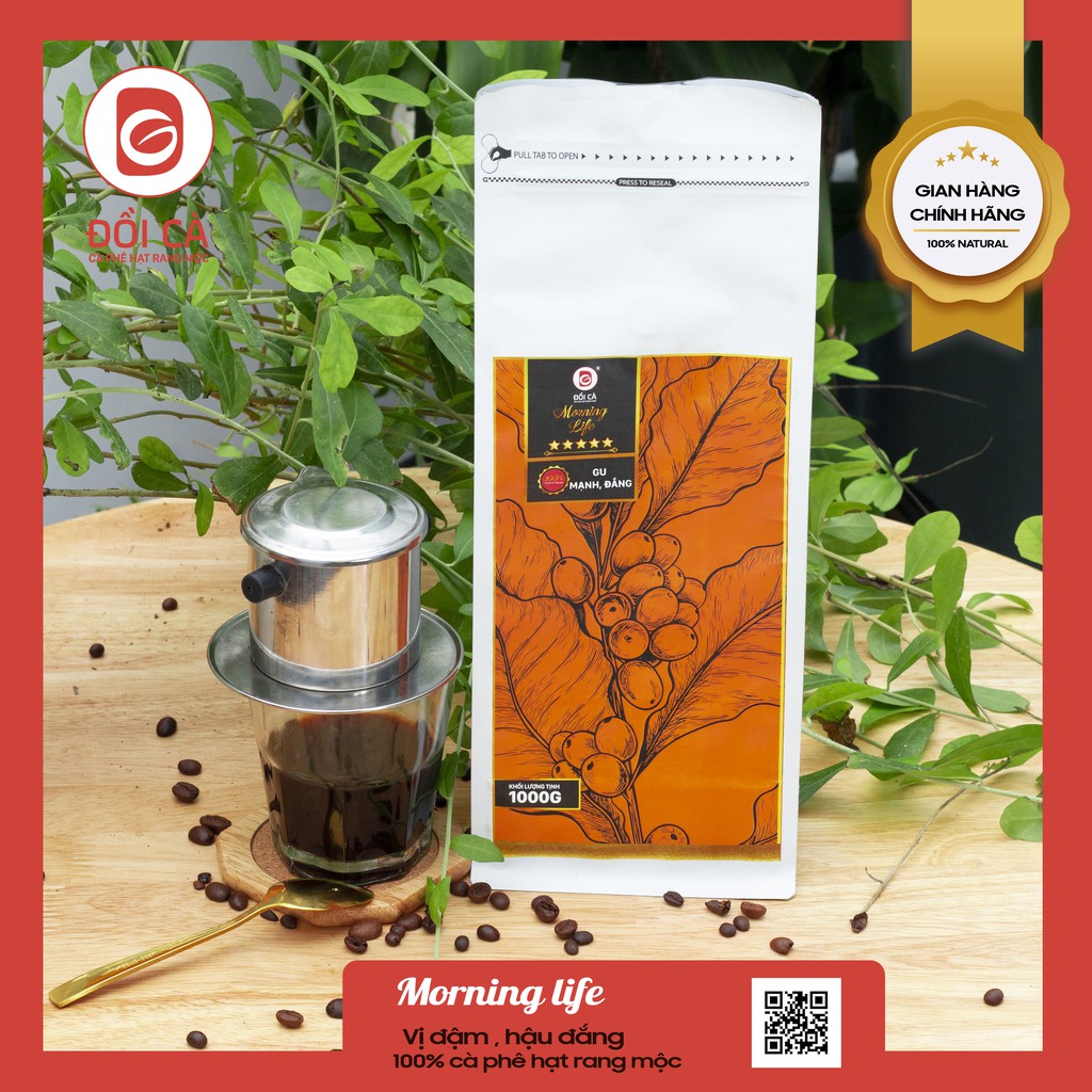 Cà phê Đồi Cà rang xay nguyên chất Morning Life cà phê pha phin.  Túi 250g, 500g, 1kg. Tặng TÚI THƠM | BigBuy360 - bigbuy360.vn