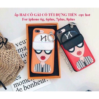 Ốp hai cô gái có túi đựng tiền ip66+7+8+