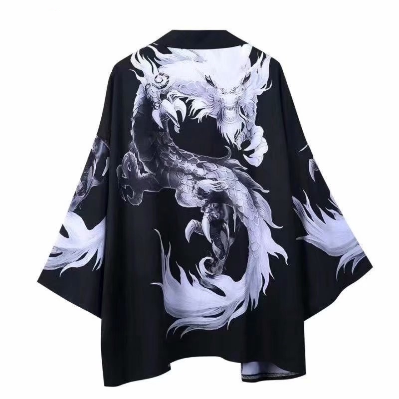 Áo Khoác Kimono Tay 3 / 4 Họa Tiết Rồng Phong Cách Trung Hoa