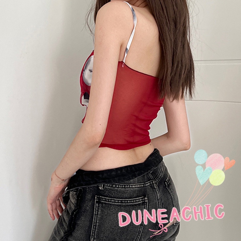 DUNEA Áo Hai Dây In Họa Tiết Khoét Lỗ Thời Trang Cho Nữ Y0728