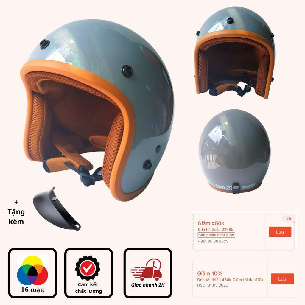 MŨ BẢO HIỂM 3/4 ĐỦ MÀU SƠN BÓNG_LÓT NÂU_THỜI TRANG_AN TOÀN_ĐẠT CHUẨN (tặng kèm lưỡi trai che nắng)