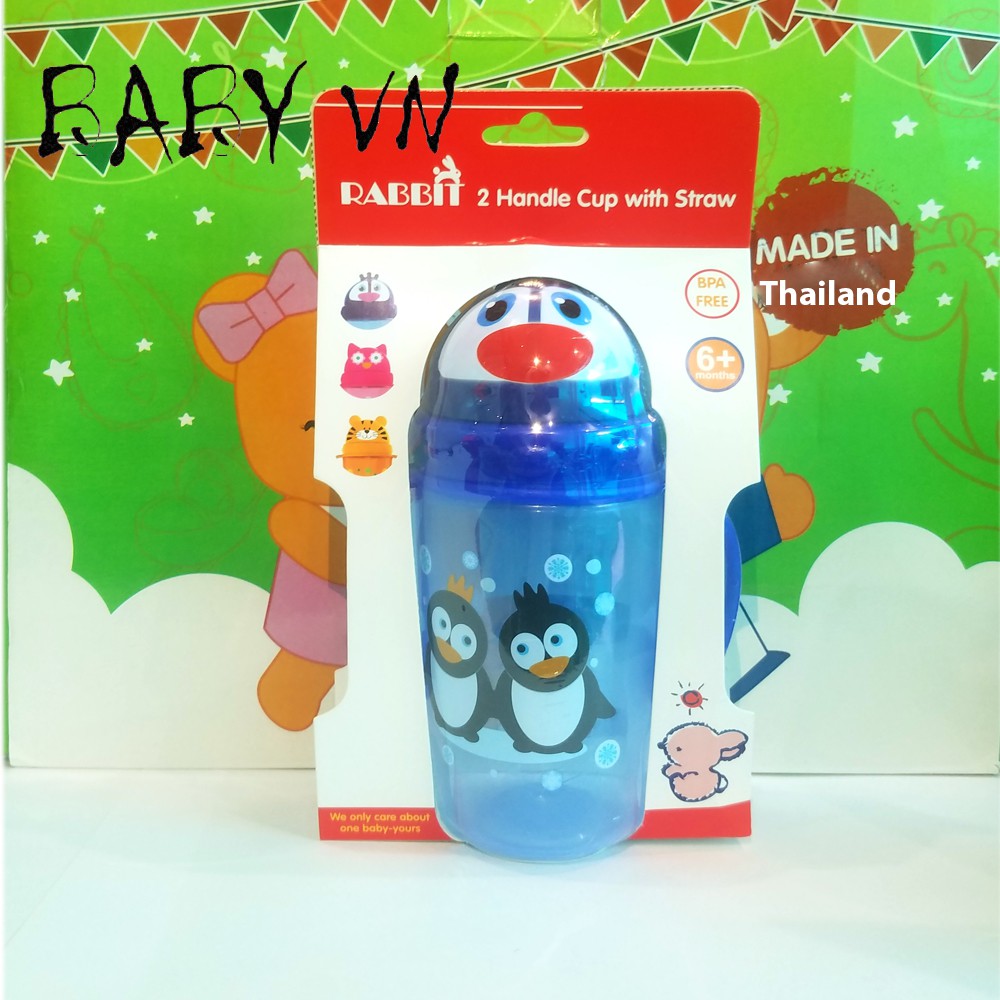 Bình nước cho bé , Bình uống nước cho bé có ống hút 360ml Babyvn , HC118
