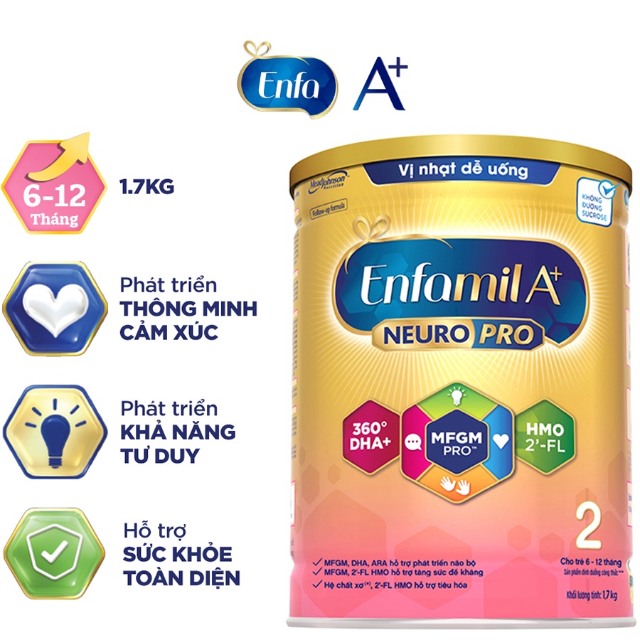 (Date 2027) Sữa bột Enfamil A+ 2 400g, 830g,1,7kg Vị Nhạt