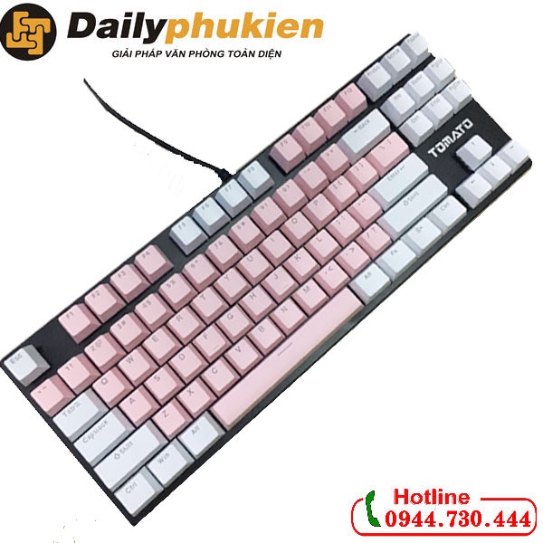 Bàn phím cơ mini màu hồng Tomato S87, phím cơ hồng bảo hành 2 năm