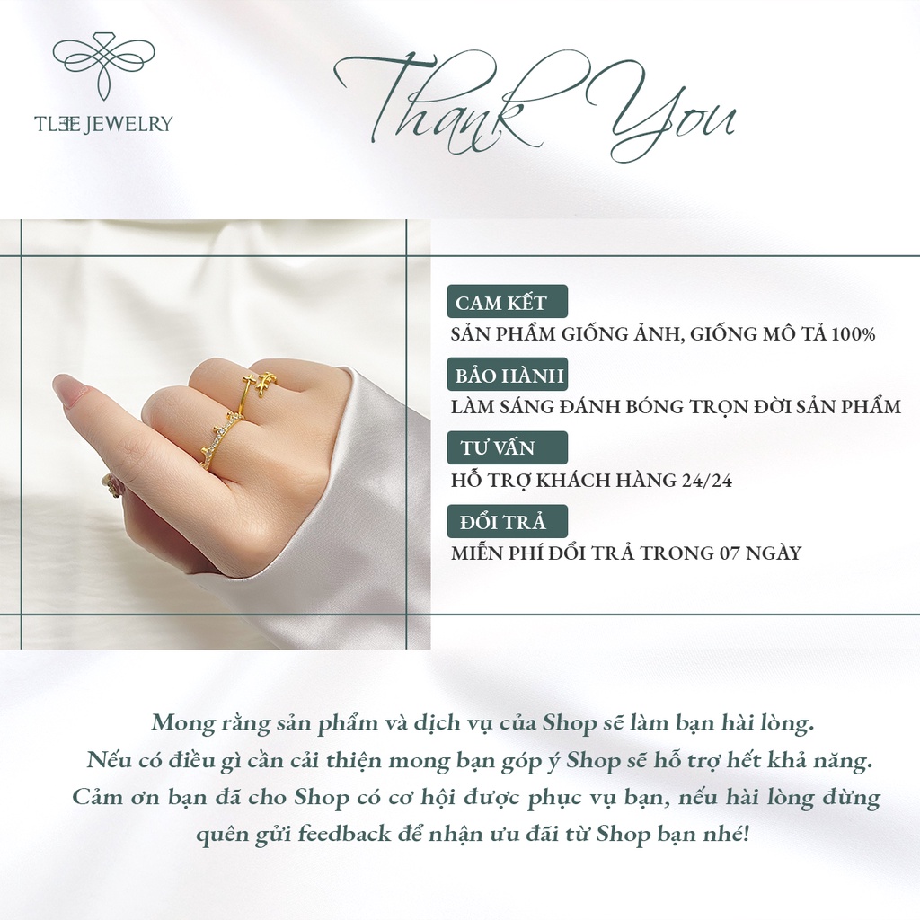 Nhẫn bạc nữ TLEE lá trơn basic mạ vàng 14k dịu dàng NCJ A0130