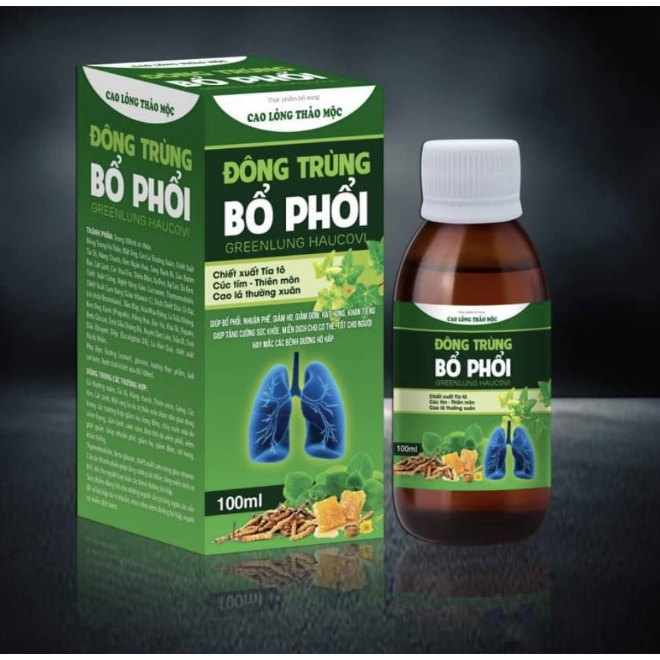 Siro Đông Trùng Bổ Phổi Hỗ Trợ Giảm Ho Bổ Phổi Chiết Xuất Thảo Dược, Tía Tô, Cúc Tím, Cao Lá Thường Xuân.