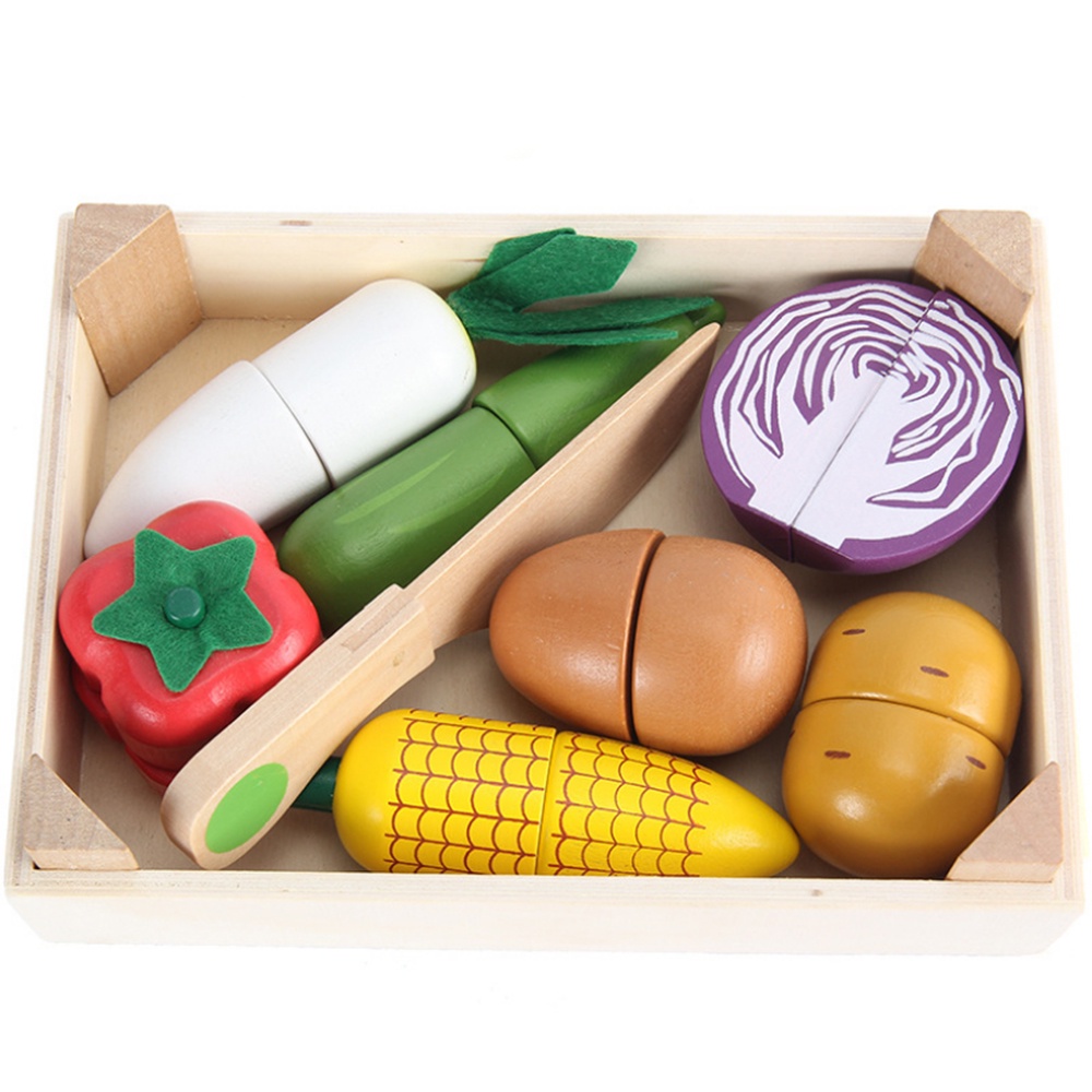 Bộ đồ chơi cắt trái cây, rau củ gỗ cao cấp cho bé kèm khay đựng